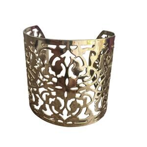 Laser cut intricate gold tone chunky cuff bracelet